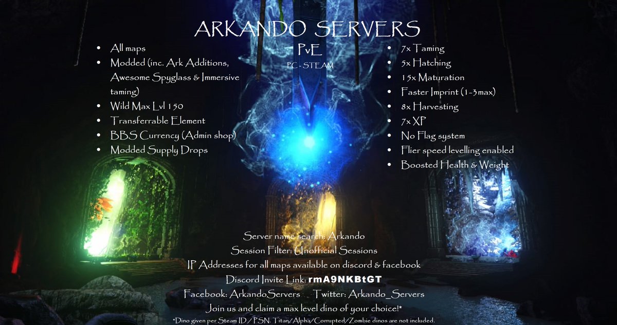 ARKA4LServers's tweet photo. Having reasonable settings without excessive boosting, you can enjoy some of the perks that are only available when playing on local, with the bonus of being able to play with friends &amp; fellow survivors! Be part of our small but growing community. #Arkando #playARK https://t.co/rMHYXhhny9