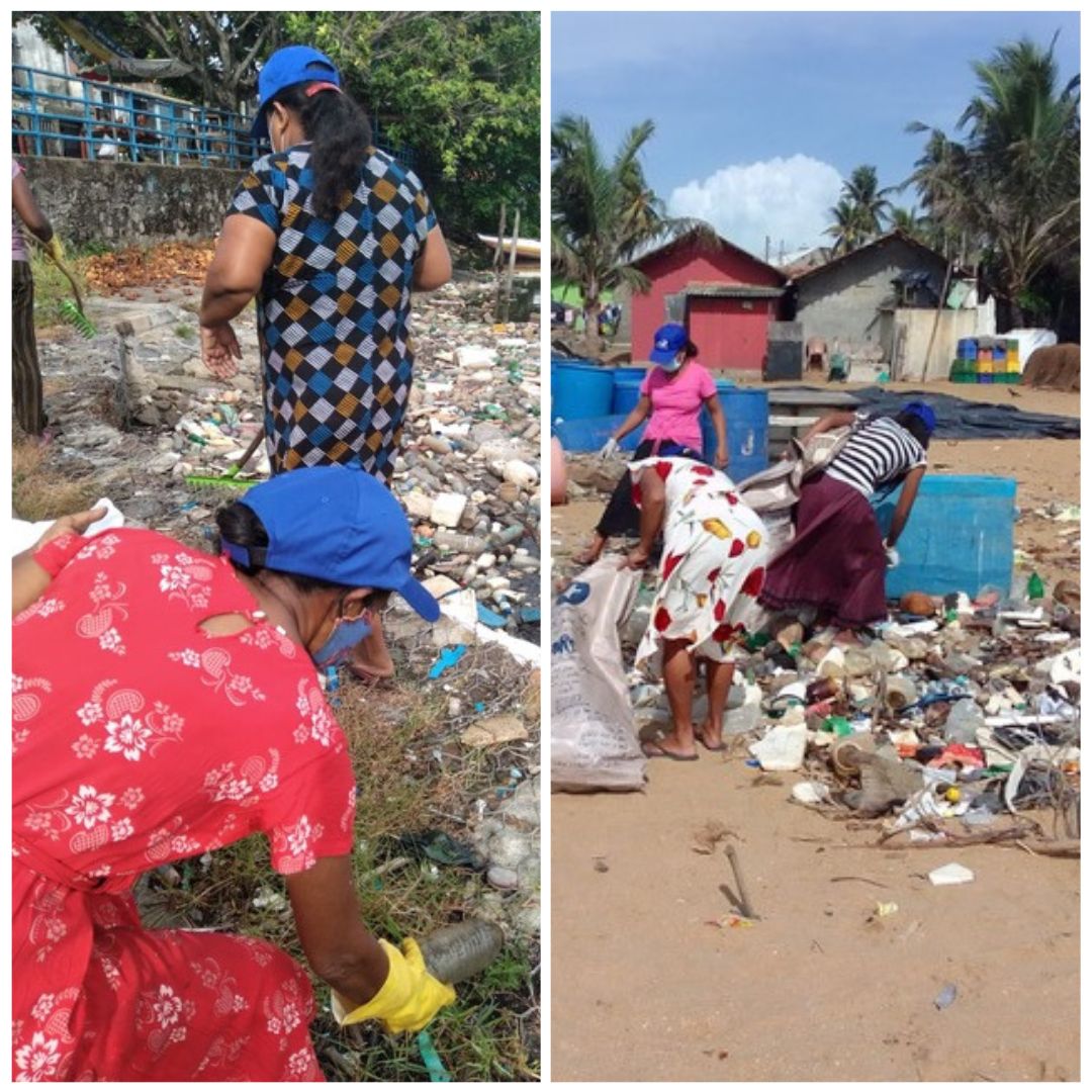 Negombo, Palangatura beach cleaning organized by Sri Vimukthi Fisher Women Organization.