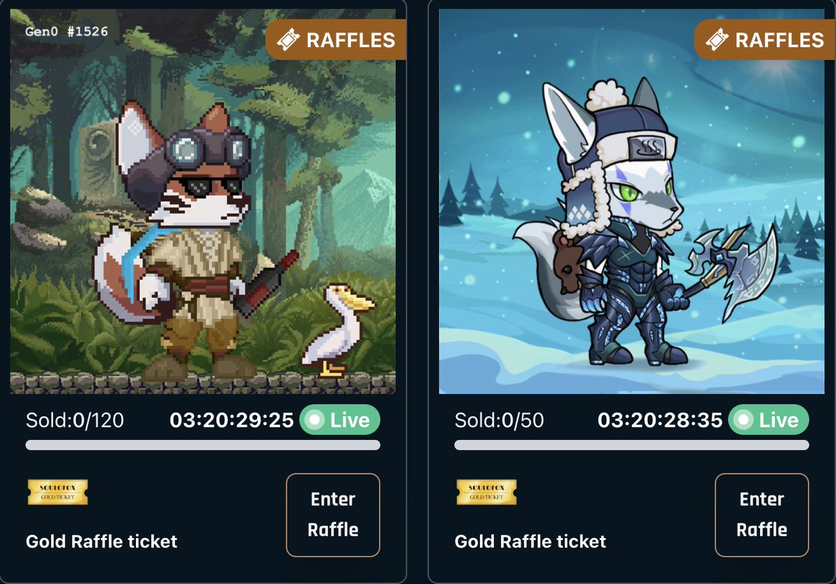 🚨Soulofox Raffle Alert🚨

Ready to up your game? 💥 For just 0.0124 Sol, enter our raffle and have a chance to win a Soulofox GEN 0 and GEN 1 NFT! 🔥 

Enter Raffle : app.soulofox.com/soulo-club 
Purchase Ticket : app.soulofox.com/token-store/sf…

Clock is ticking ⏰

#Web3gaming #Airdrops
