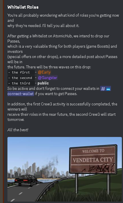Giveaway
Prize : WL ( Gangster role )
Win : 3
1️⃣ Follow ; @Chainershadow and <a href="/vendettacitywax/">VendettaCity</a> 
2️⃣Like and RT
3️⃣Tag three friends
⏰in 72 HRS
#Airdrop #Giveaway #WAX #NFTGiveaway #playtoearngame  #NFTProject #NFTdrop #Giveaways 
<a href="/WAX_io/">WAX</a> <a href="/AtomicHub/">AtomicHub</a> <a href="/musicmogul_io/">Music Mogul™</a> 
<a href="/farming_tales/">Farming Tales</a>