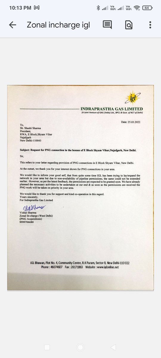 RwaShyam's tweet photo. @narendramodi @HardeepSPuri @PetroleumMin @PMOIndia @IGLSocial Please intervene on our long pending request of lying domestic png gas pipeline at E Block Shyam Vihar Phase1 South West Delhi PinCode110043. Currently No action on ground Letter attached for your reference @RwaShyam https://t.co/JsNQpSOsUB
