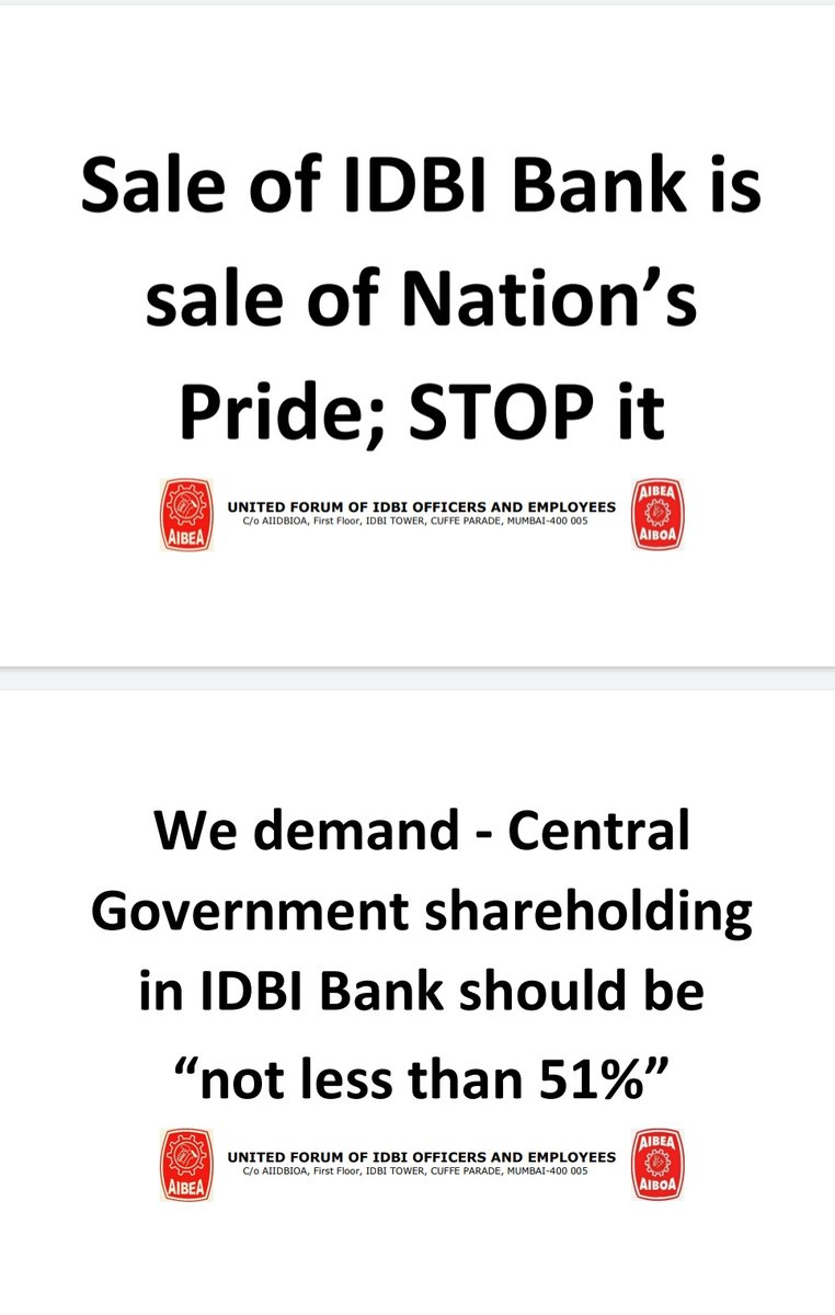 IdbiFor's tweet photo. United Forum of IDBI Officers and Employees beginning a Campaign
Posters for Photo frm 31/01/23 to 13/02/23.
We request all Bank employees, customers, Depositors, Borrowers, farmers, students, LIC policy holders &amp; other Industry supporters to be part of this Campaign.
#SaveIDBI https://t.co/79dXJ3PmlI