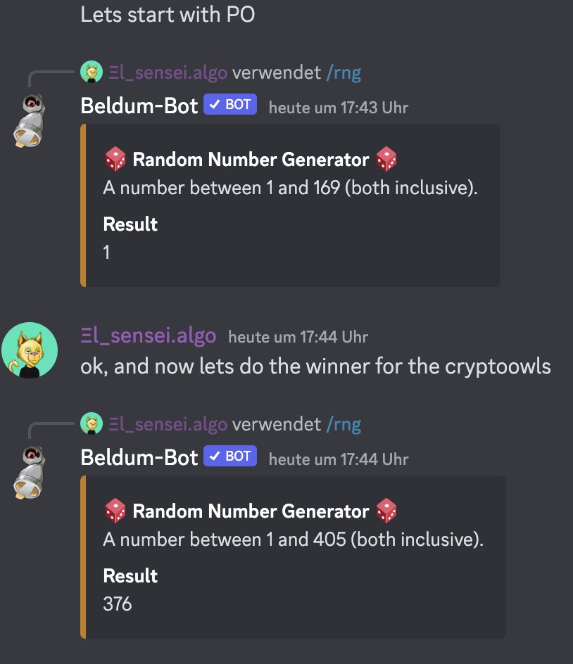 Alright, Snapshot taken, winner drawn 🔥

Please opt-in to the asset and we’ll send both <a href="/Gekofam/">Gekofam.algo</a> Mias out to the lucky winners