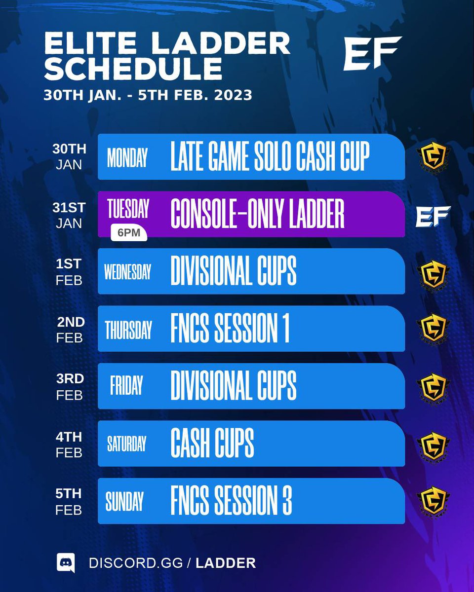 EliteFNDivision's tweet photo. First Chapter 4 FNCS this week! 📣

Check out our weekly schedule below for when we can host 📝 https://t.co/jNsnz7Si2I