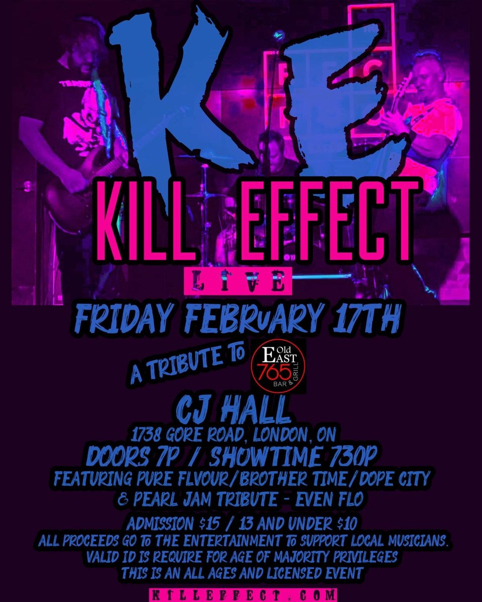 K.E return in London Feb 17 @ CJ Hall.

#HardRock #Grunge #Ldnont #Livemusic #Liveband #Band #London #Ontario #LondonOn #Events #Canada #KillEffect