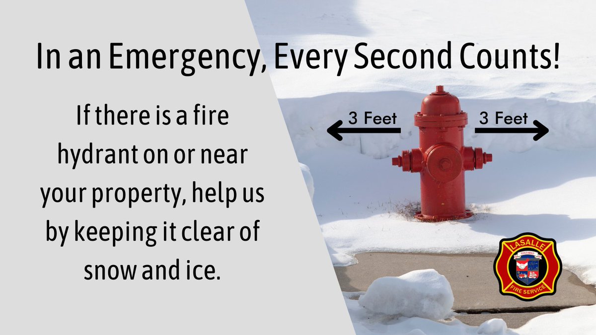 Be a hydrant hero and keep fire hydrants three feet clear of ice and snow in every direction. In a fire emergency, every second counts. https://t.co/pLE6lIfiby