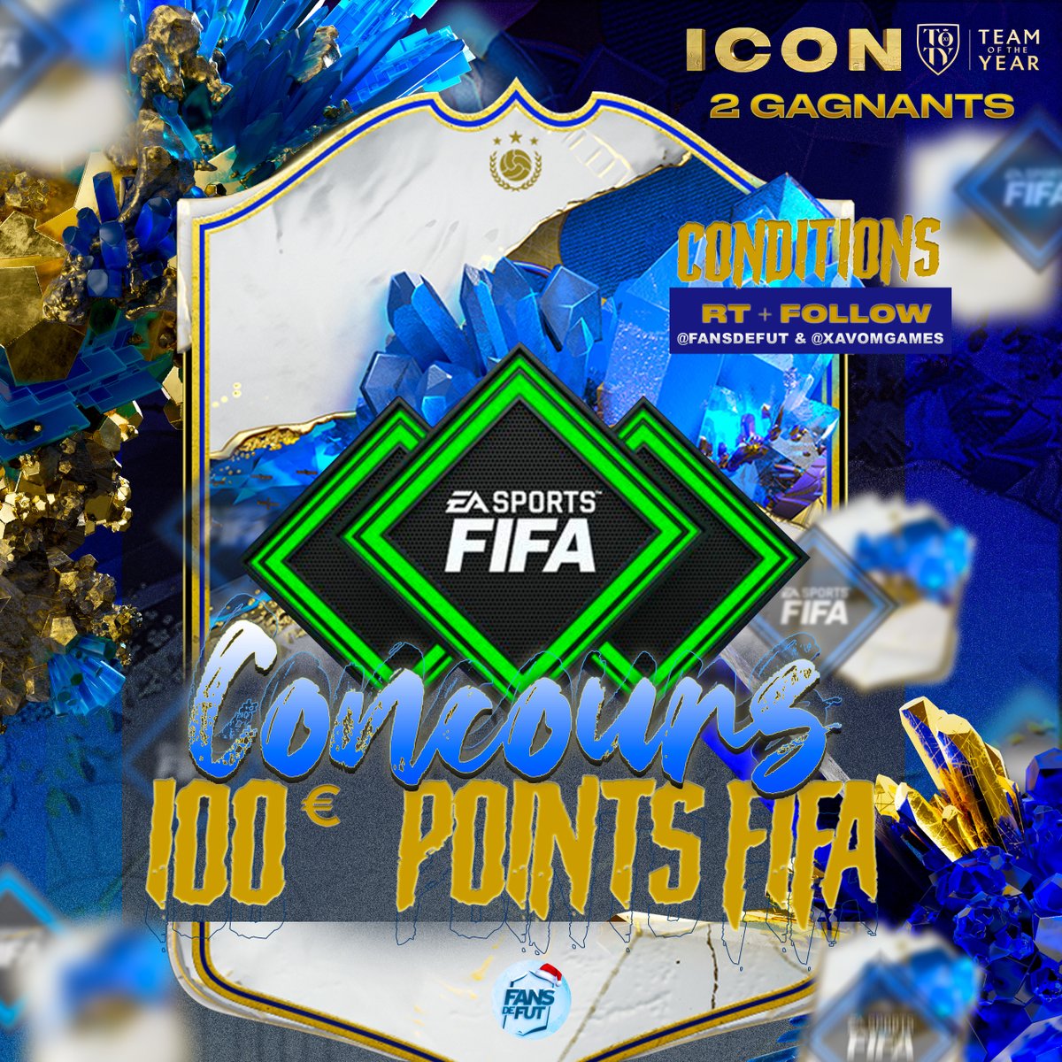 FansdeFUT's tweet image. 🚨 CONCOURS FULL TEAM OF THE YEAR 🚨 

🔵 100€ DE POINTS FIFA AVEC 2 GAGNANTS 🔵

- RT LE TWEET ⚡️
- FOLLOW @Xavomgames &amp;amp; @FansdeFUT ✅

TIRAGE JEUDI 2 FEVRIER⏰