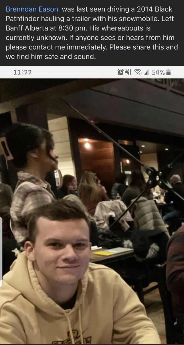 Anyone around the Banff area please keep an eye out for my friend Brandon! He’s been missing since last night, nobody can get a hold of him.