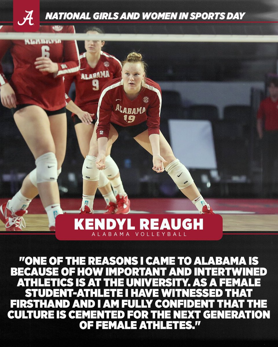 AlabamaVBall's tweet photo. What National Girls and Women in Sports Day means to Kendyl!

@kendylreaugh 

#RollTide | #NGWSD https://t.co/qeMYtGbviV