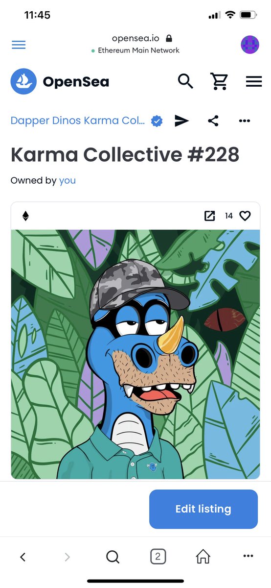Jgallo98425's tweet photo. Karma Dino #228. Sells for 1eth. Can’t sleep on the Dino’s great project and a better team #savethedinos https://t.co/y7JLOnYudv