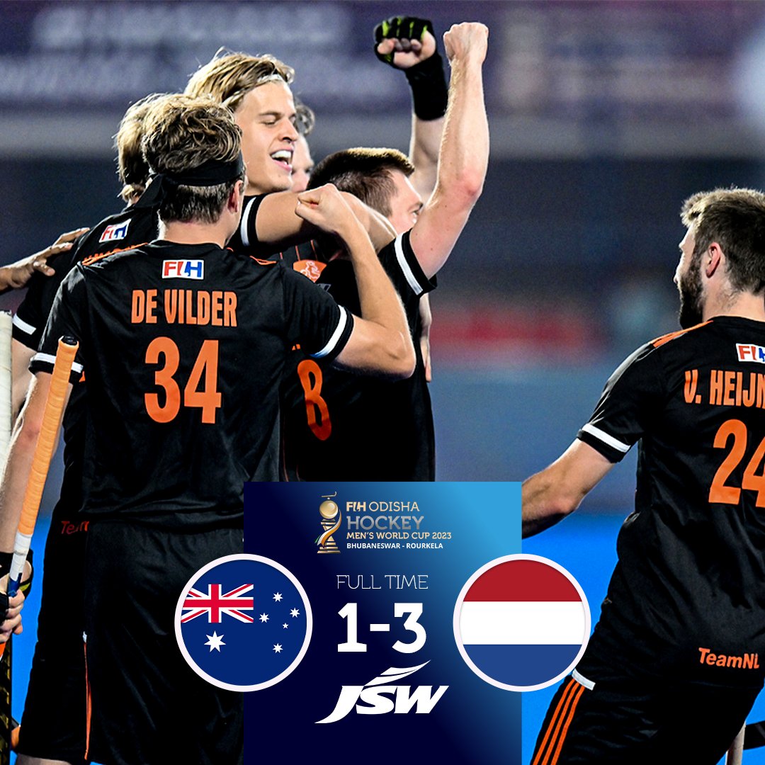 FIH_Hockey's tweet image. 𝐅𝐮𝐥𝐥-𝐓𝐢𝐦𝐞: 𝐀𝐮𝐬𝐭𝐫𝐚𝐥𝐢𝐚 𝟏-𝟑 𝐍𝐞𝐭𝐡𝐞𝐫𝐥𝐚𝐧𝐝𝐬

Netherlands are the bronze medalists at #HWC2023, scoring thrice in a remarkable 8-minute burst in the 3rd quarter to reverse their fortunes.

📱- Download the @watchdothockey app to follow all the updates.