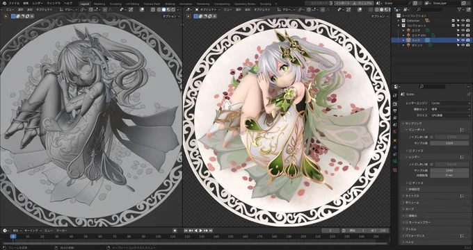 ナヒーダのフィギュア作りました。 #原神 #Genshin #GenshinImpact #ナヒーダ #Nahida   #b3d #Blender3d #blender #zbrush 
