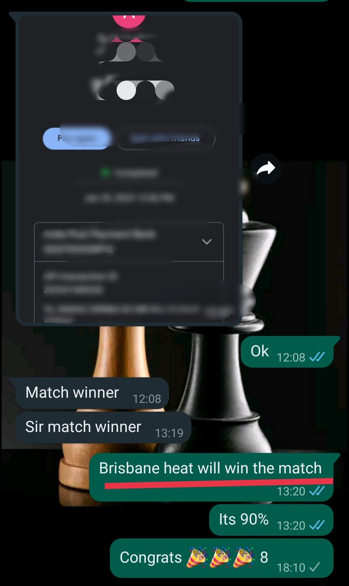 TossCricket's tweet photo. Congrats 🎉🎉🎉🎉
#Brisbaneheat Toss pass✓
#Brisbaneheat Match pass✓
90% Match also gives lot's of money 💰💰
More Match in my premium line
Interested people whatsapp
9119660591
#BBL12 #Bblt20 #cricket #T20
#Worldbestprediction #BBL https://t.co/0bvMCPvKrC