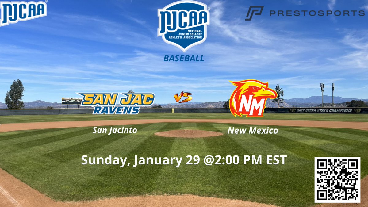 juco_fball's tweet photo. 2:00 PM EST
San Jacinto vs New Mexico | NJCAA BASEBALL 2023
🔗 https://t.co/vsbz1hjAvU
January 29, 2023
@ St. Mary's University San Antonio, Texas
@NewMexicoJC @NMJCTbirds @NMJC_BSB @coach_robbs14 @BirminghamRay @dhankins2 @jdmorenoIII @Maxwell_Swenson https://t.co/M4gzyt74kj