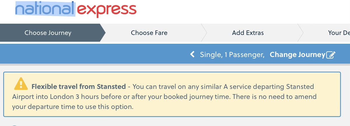 DaniBot_'s tweet photo. @nxcare Hi, I want to book a ticket from Stansted Airport to Victoria London Station. if I missed the bus because a flight delay, Can I pick the next bus?
Does the yellow message in the picture mean this? https://t.co/zB3GxUTR1c