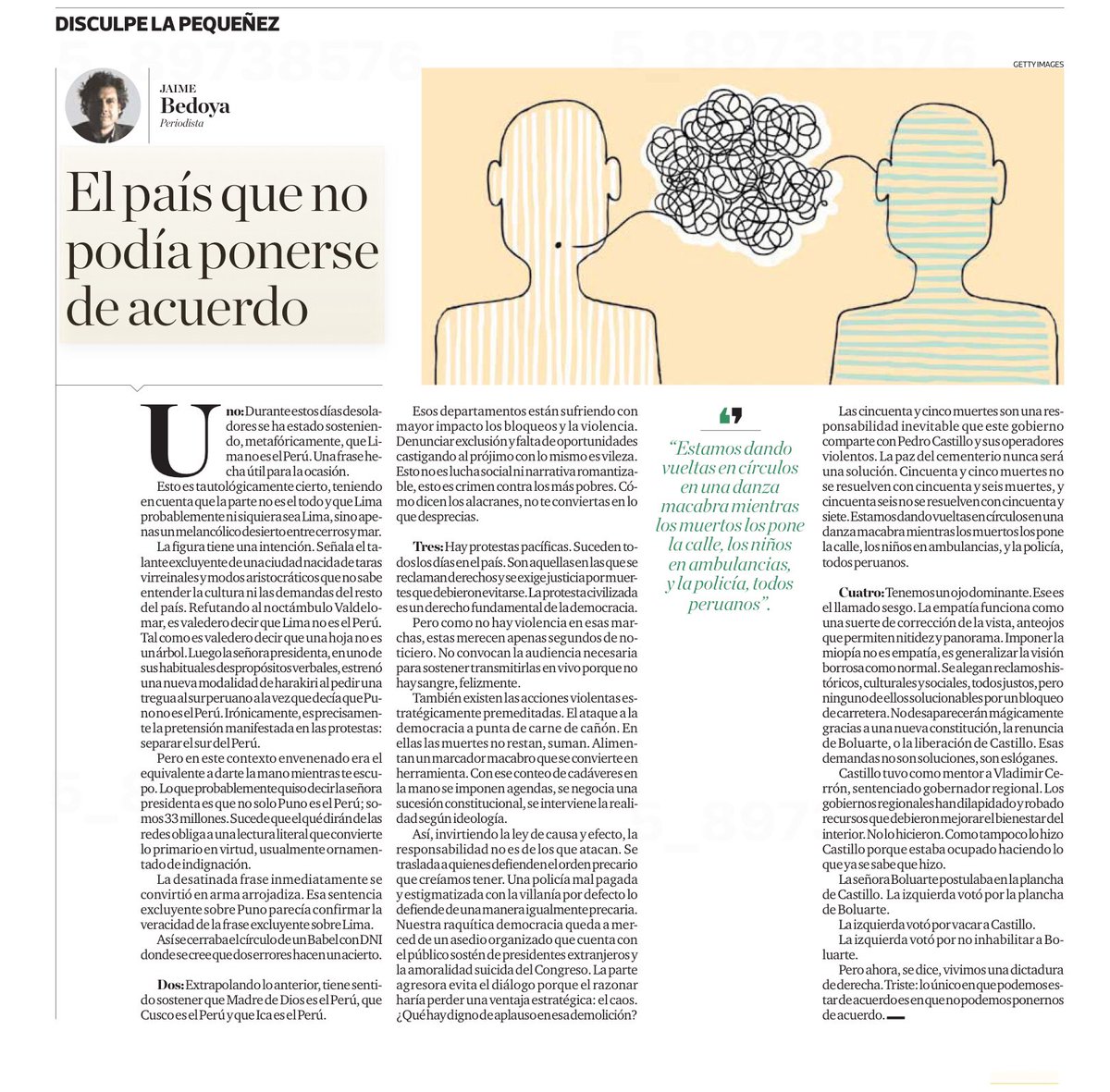 Frospigliosi's tweet photo. “La señora Boluarte postulaba en la plancha de Castillo. La izquierda votó por la plancha de Boluarte.
La izquierda votó por vacar a Castillo. La izquierda votó por no inhabilitar a Boluarte.
Pero ahora, se dice, vivimos una dictadura de derecha”. https://t.co/gwu8OThJlG