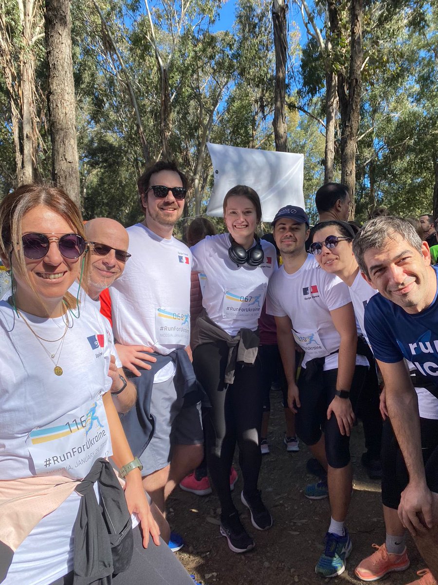 FranceaChypre's tweet photo. Staff from the French Embassy and the @IFChypre were happy to #runforukraine today in #Cyprus ! Дуже дякуємо @UkrEmbCy ! 🇺🇦🇫🇷🇨🇾 https://t.co/hviJzlcMms