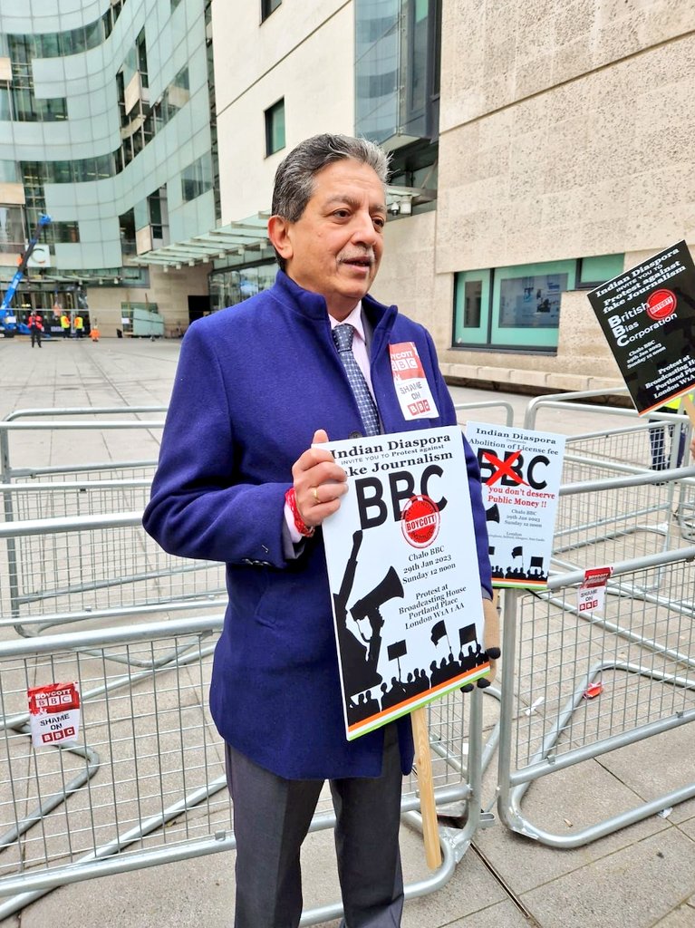 sidhant's tweet photo. Members of the Indian diaspora protests infront of the BBC HQ in London on its documentary on PM Modi https://t.co/tZcJJ8Xjot