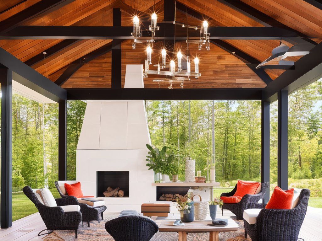 DecorousApp's tweet image. We're adding some rustic charm to our modern porch with a cozy fireplace, inviting armchairs, a unique vintage rug, and artfully arranged accessories. Plus, the perfect lighting! #interiordesign #modernrustic