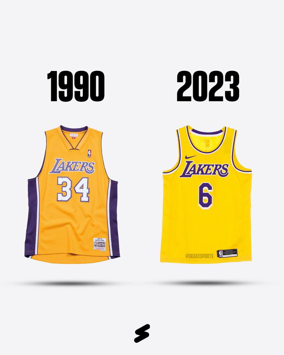 AthlAddict's tweet photo. 1990 vs 2023 Lakers Jersey👀
#NBA #Basketball #Lakers https://t.co/0FWz6Ge4So