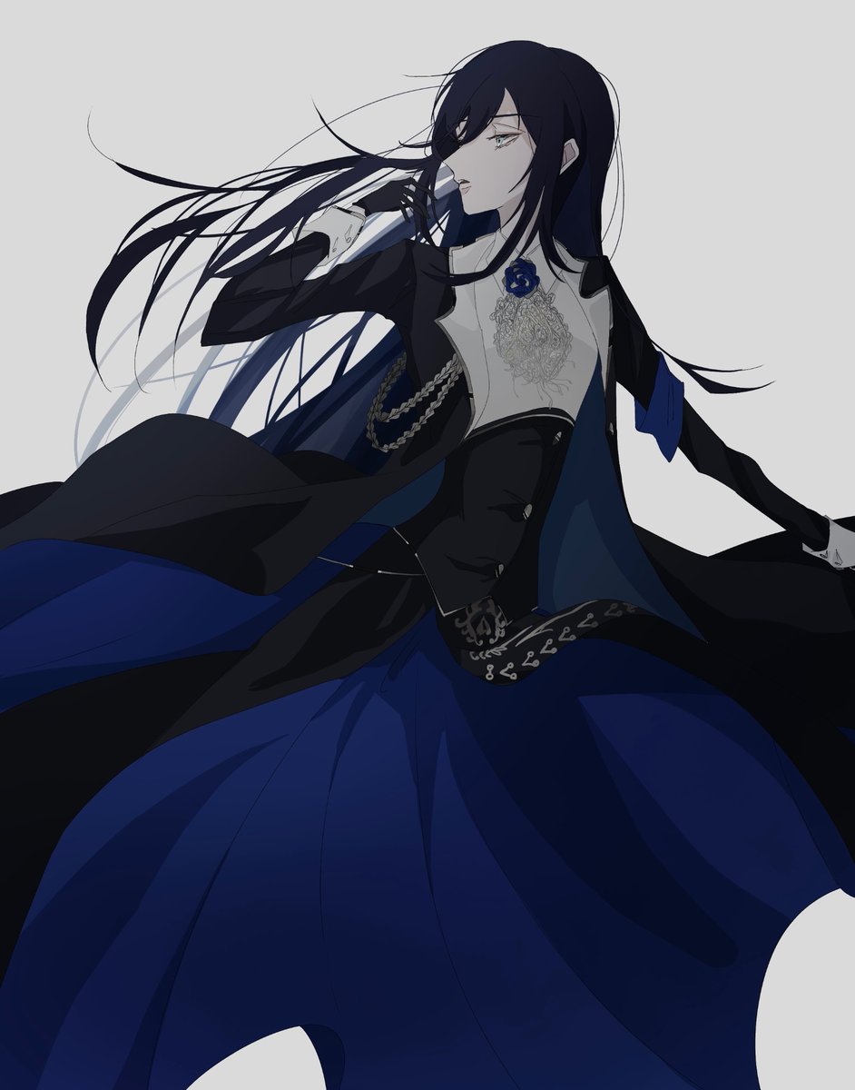 1girl black gloves black hair blue flower blue rose dress flower  illustration images