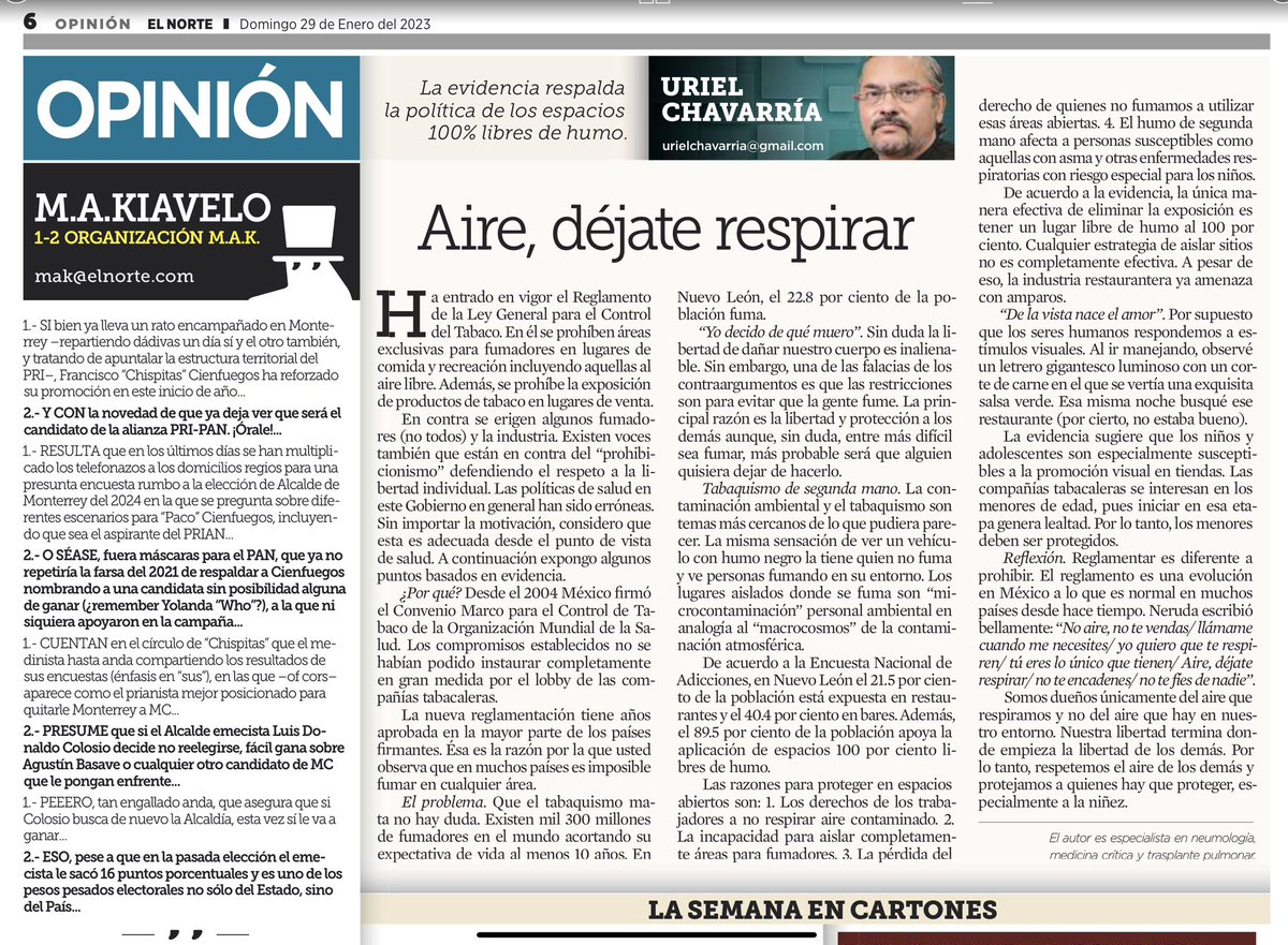 Hola

Se publica hoy este editorial que escribo acerca de la nueva reglamentación anti-tabaco. Si estás de acuerdo puedes compartir. Si no estás de acuerdo, comparte también para que digas porqué jaja.