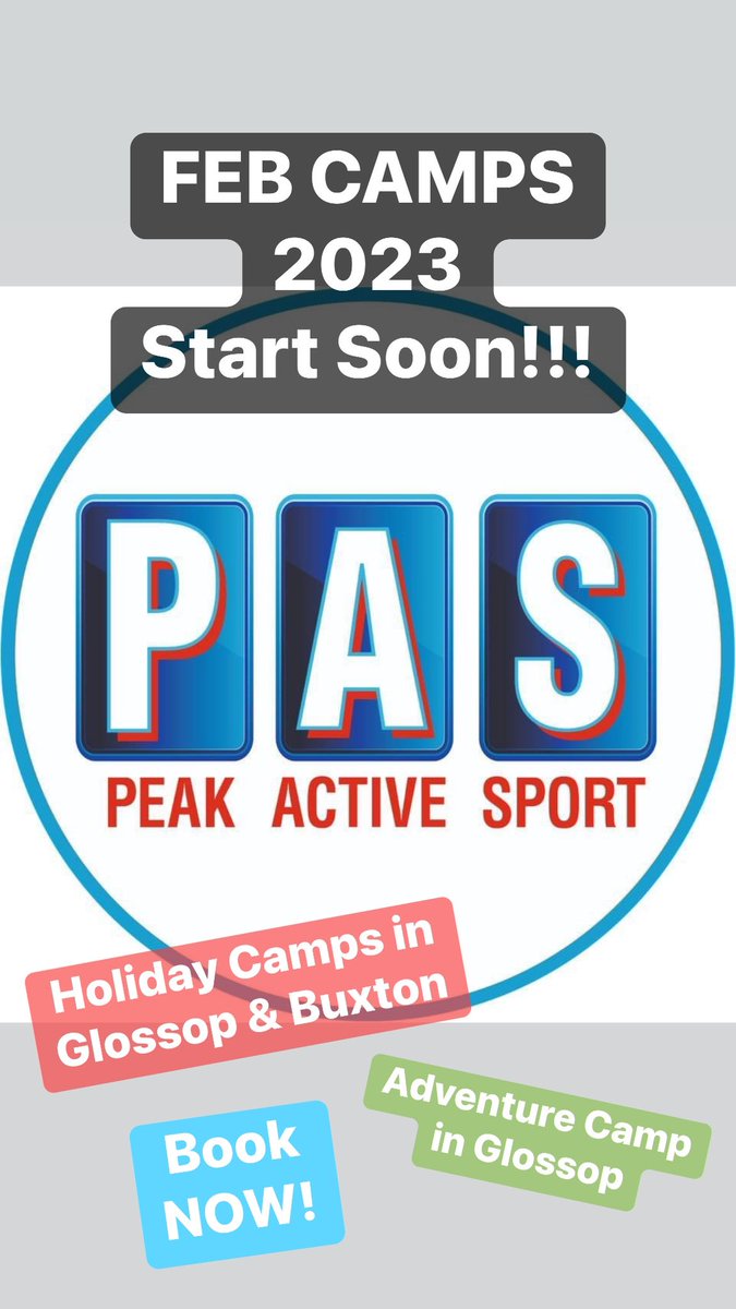 💥💥💥 FEB CAMPS 2023 💥💥💥

Activities start on Monday 20th February!!!

Holiday Camps ‘Football &amp; Multi-Sports’ in Glossop &amp; Buxton!!!

Adventure Camp ‘3 days’ in Glossop!!!

➡️➡️➡️ Book NOW - peak-active-sport.class4kids.co.uk