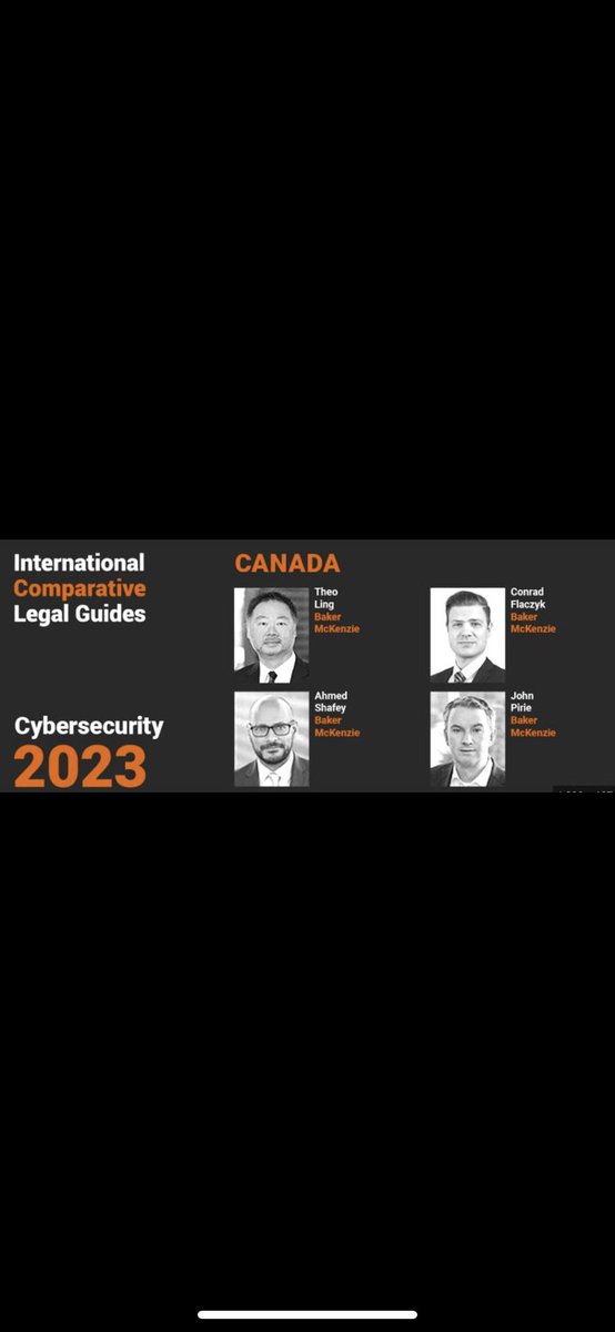 ConradFlaczyk's tweet image. Happy to share the publication of a book chapter, Cybersecurity Laws and Regulations in Canada 2023, a granular look at the core statutes, regulations, bills, and recent decisions by courts and regulators in Canada on emerging cybersecurity matters. #law #lawtwitter