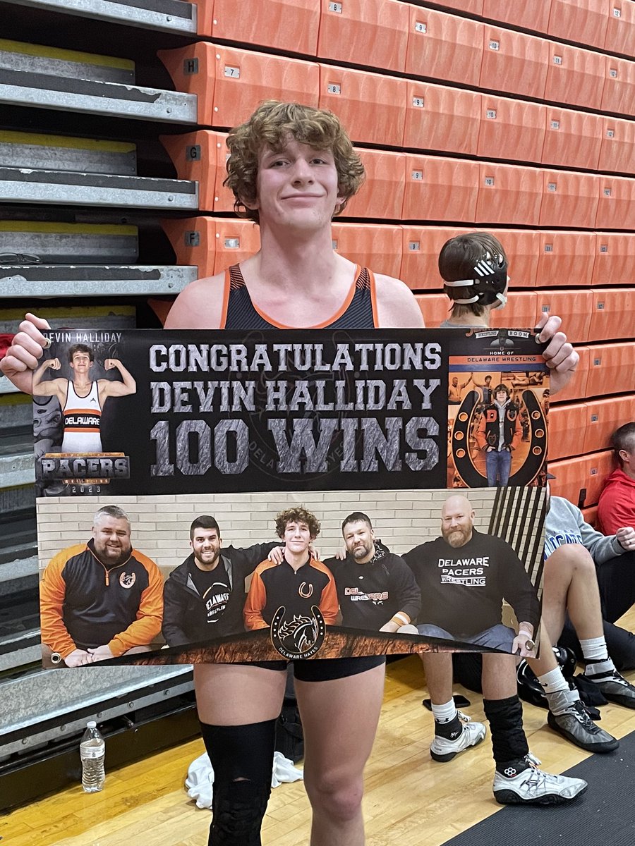 DwareWrestle740's tweet photo. Halliday 2023 Rieman Champion!  Also collects his 100th victory earlier in the day! https://t.co/kOUSdtKhNG