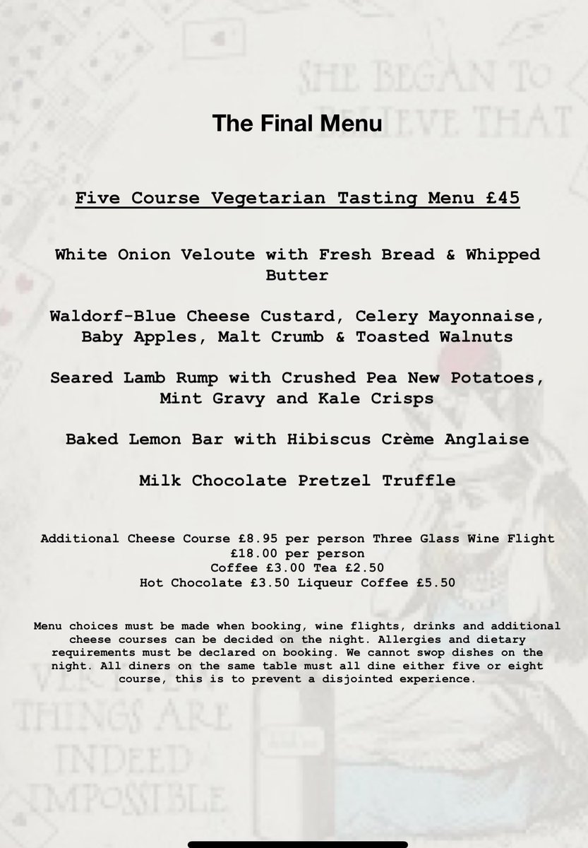 WhiteRabbitTod3's tweet photo. The Final Menu - this menu will start 1st Feb and run until the final service. https://t.co/QIEPIoKKUk