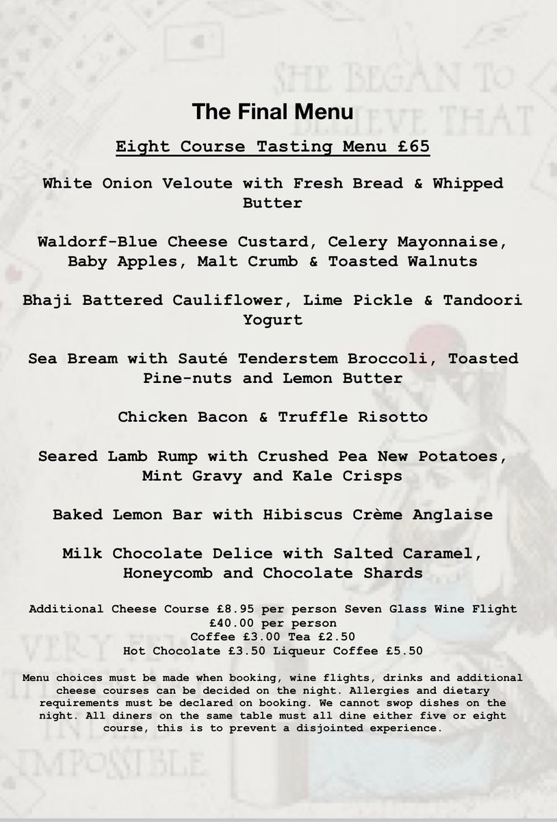 WhiteRabbitTod3's tweet photo. The Final Menu - this menu will start 1st Feb and run until the final service. https://t.co/QIEPIoKKUk