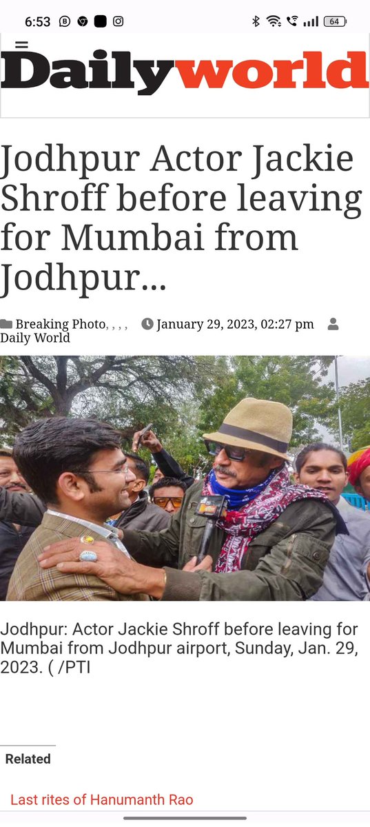 dixitparihar's tweet photo. My photo Today's Published in Daily World Newspaper ( The First International Newspaper From India ) &amp; Outlook Indian Magazine ....
#dixitparihar #dailyworld #Outlook #jodhpur #JackieShroff https://t.co/Wg3isuWdnD