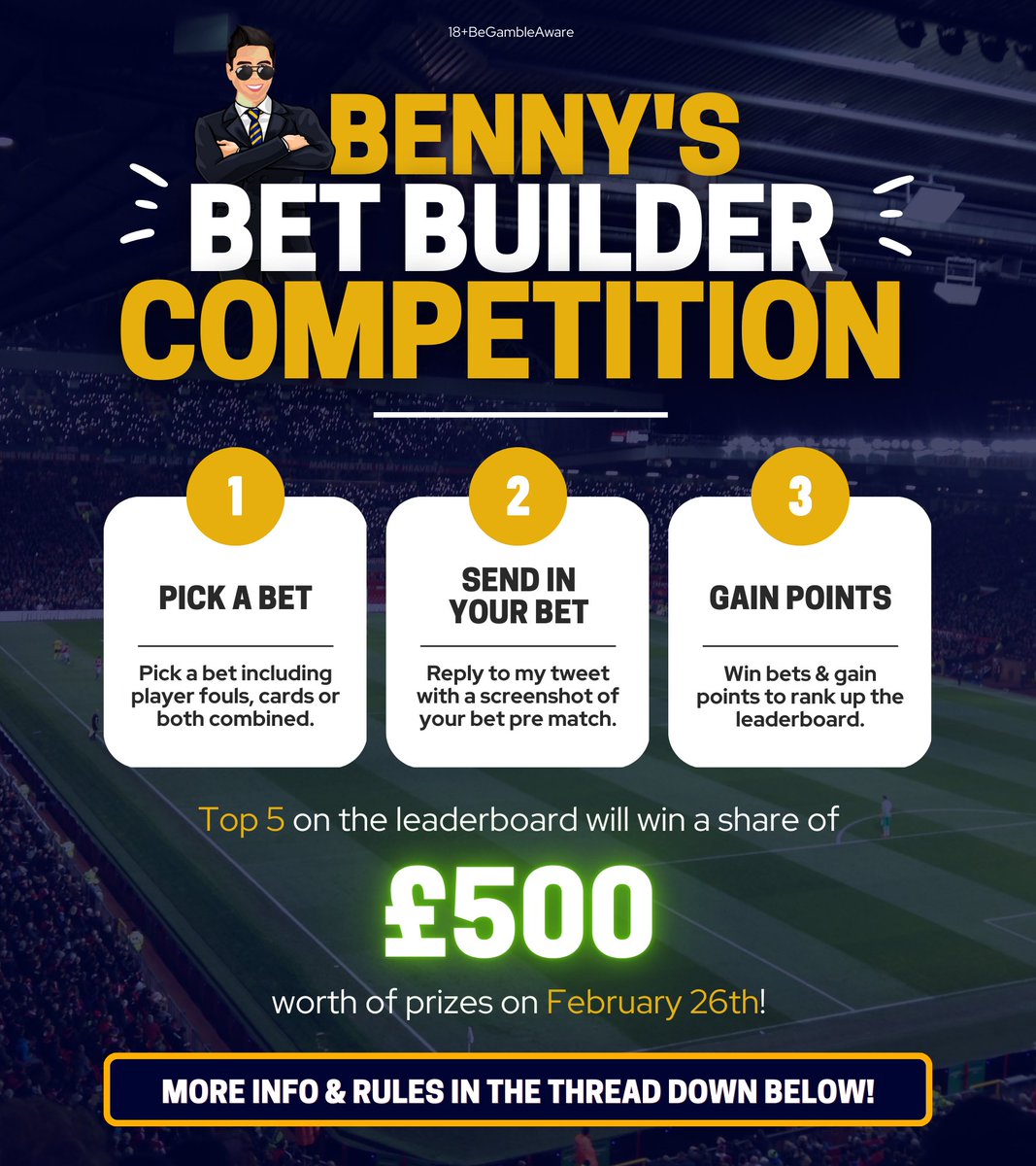 BennyBoyTips's tweet photo. 🏆NEW BBB COMPETITION!

🏟️16 MATCHES
🗓️4 WEEKS
🎁£500 WORTH OF PRIZES!

Stat packs &amp; the official leaderboard will be in my FREE Newsletter:
📩 https://t.co/t885XPZSeq

18+BeGambleAware

Read below for the rules👇 https://t.co/uZVaqfmk8C