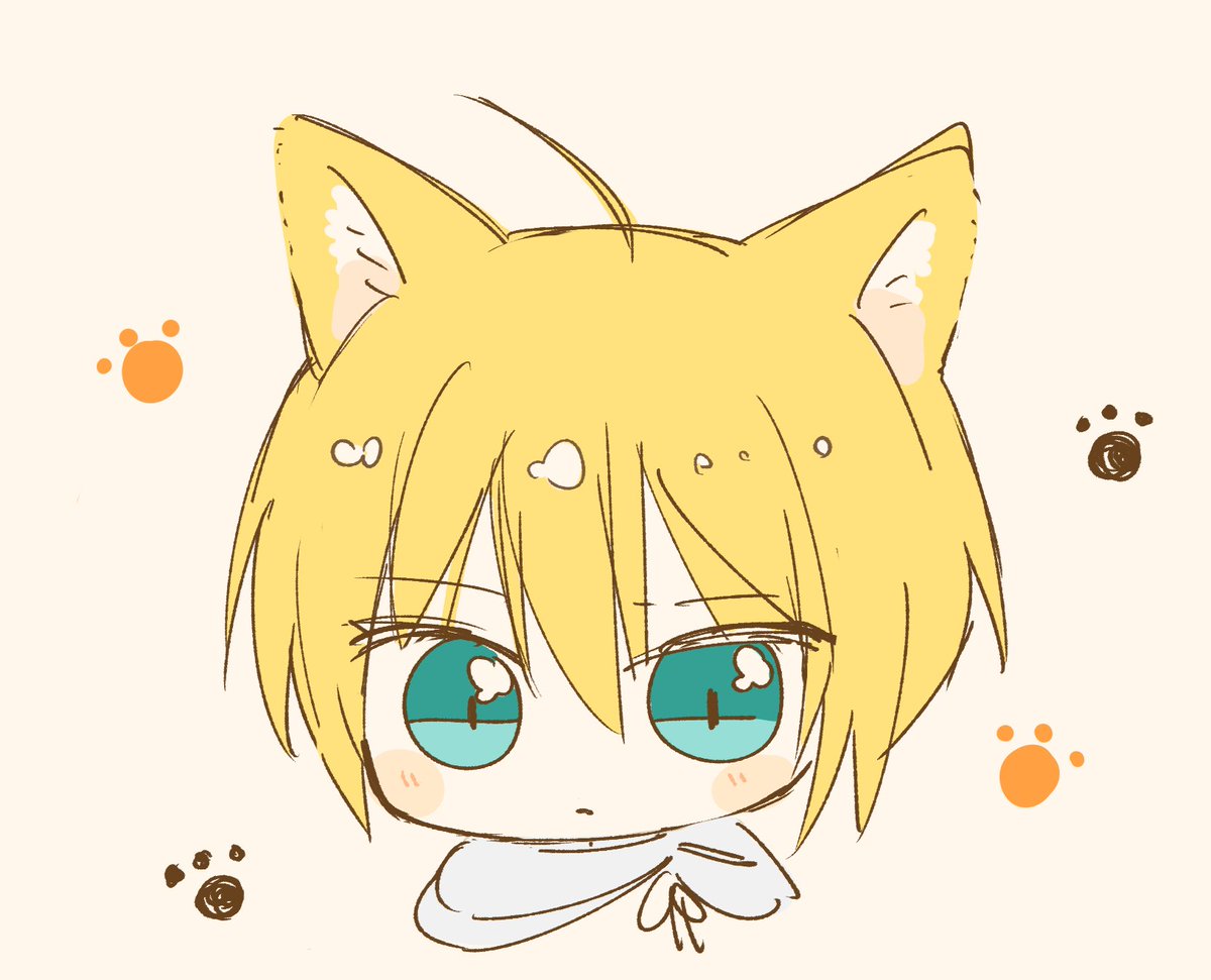 animal ears solo blonde hair ahoge chibi cat ears paw print  illustration images