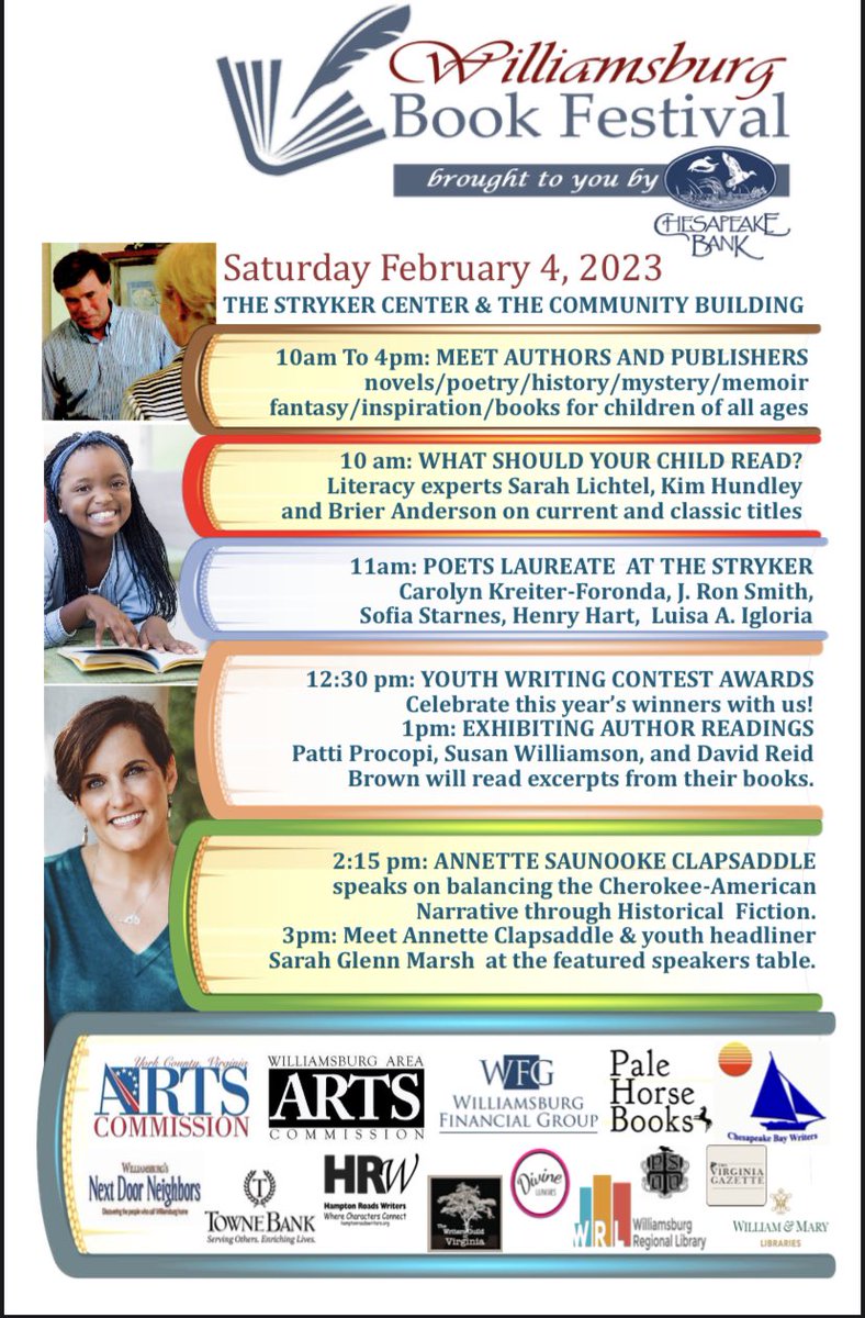 WmbgBookFest's tweet photo. Here is the schedule for the festival next Saturday! We hope you will join us. To learn more, please visit our website. #bookfestival #BookTwitter https://t.co/8fxaLLLzl5