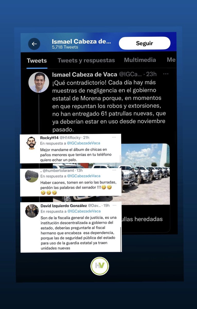 RevistaHV's tweet photo. #Entérate 🤡🗯️ || Le sale mal reclamo al senador @IGCabezadeVaca , usuarios se la regresan 🤷🏻‍♂️

Poco o nada genera sus redes sociales, donde a pesar de tener 12,496 seguidores consiguió 40 “likes” en sus reclamos. https://t.co/Jf3bCkJ83c