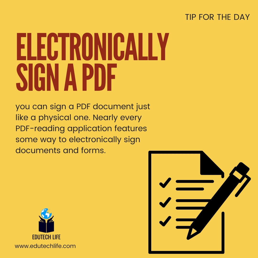 EdutechLife's tweet image. This week we are going to give you some quick quirky and fun trivia that could come in handy.

Tip :  Electronically sign a PDF

 #technicalworkshops #edutechlife #trainings #biologicalworkshop #workshops #TechnologyTraining