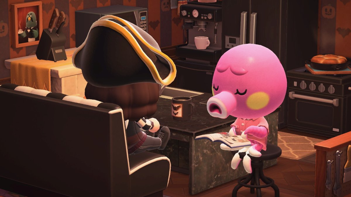 AcRelatively's tweet photo. Morning chats with the local depressed gay catching up on all her drama. #AnimalCrossing #ACNH #NintendoSwitch https://t.co/gZu5DJ0zKQ