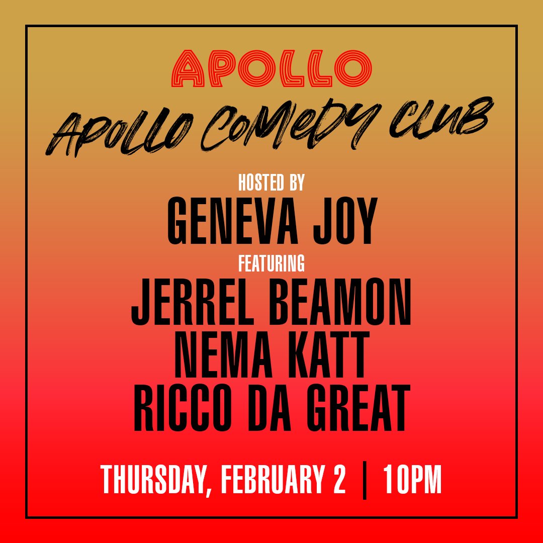 ApolloTheater's tweet photo. #ApolloComedyClub is BACK! Join us every month for a hilarious lineup of your favorite rising comedians curated by Def Jam’s @BobSumner24. 😂🙌🏾
Make sure to pull up early for bites and cocktails with vibe-setter @QoolDJMarv on the 1’s and 2’s.
https://t.co/uhW9wQ2q52 https://t.co/MBy8nhiSgO