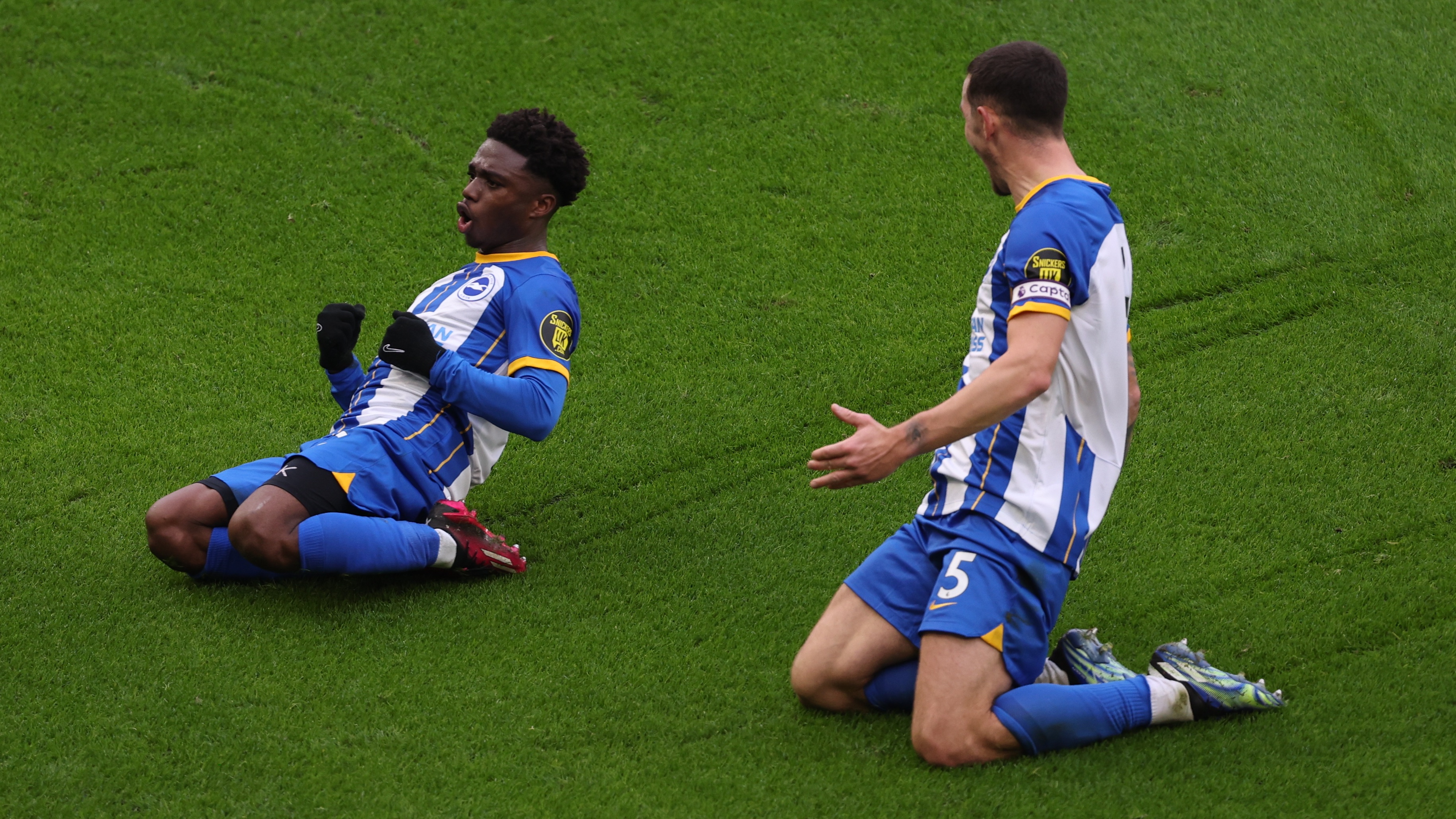 Tariq and Dunky both slide on their knees after our equaliser. Surely it was the skipper's goal...