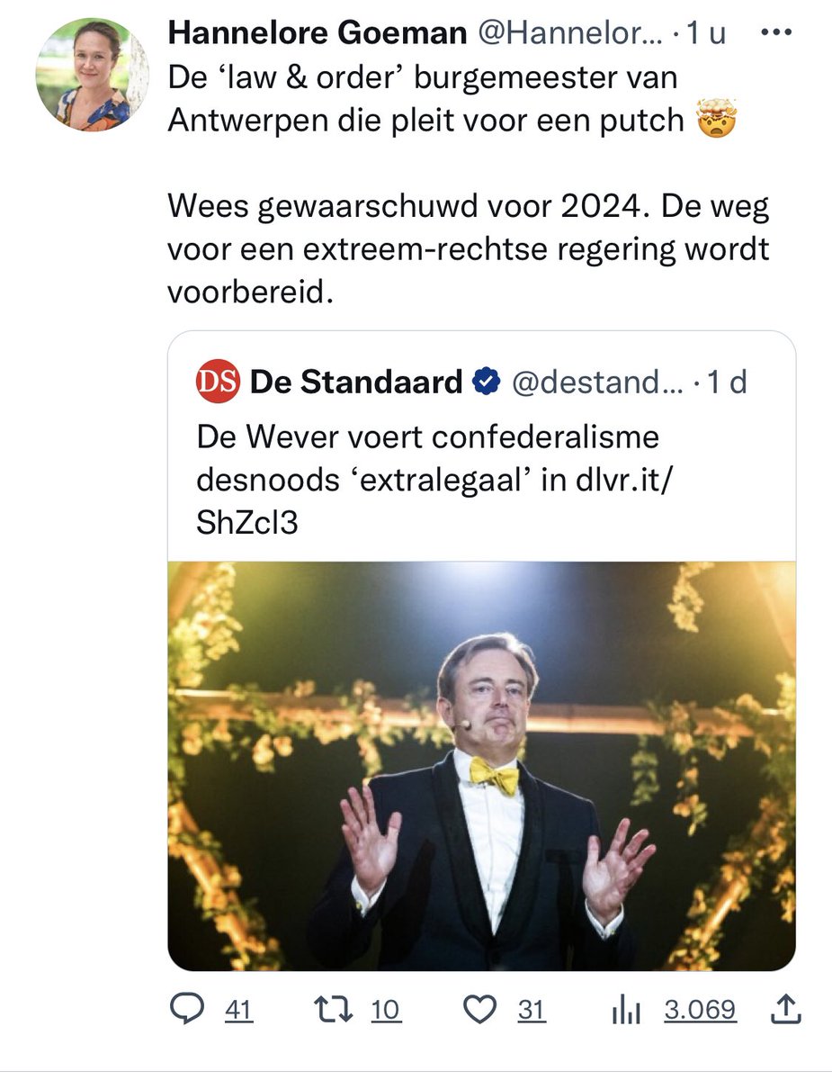 Pdbruyne's tweet photo. Ga daarmee in zee, met dat soort burgemeester die de weg voorbereid voor extreemrechts. #Antwerpen #DeGroteVerbinding https://t.co/F9CPhW1G17