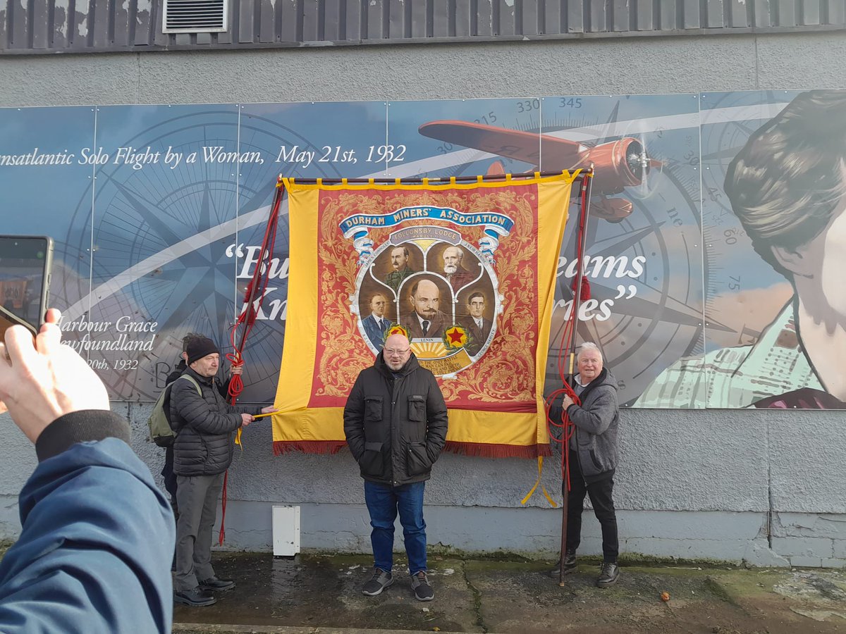 Proud to have the famous Durham Miners Association marching alongside us today at the annual Bloody Sunday March in Derry 🚩 ✊