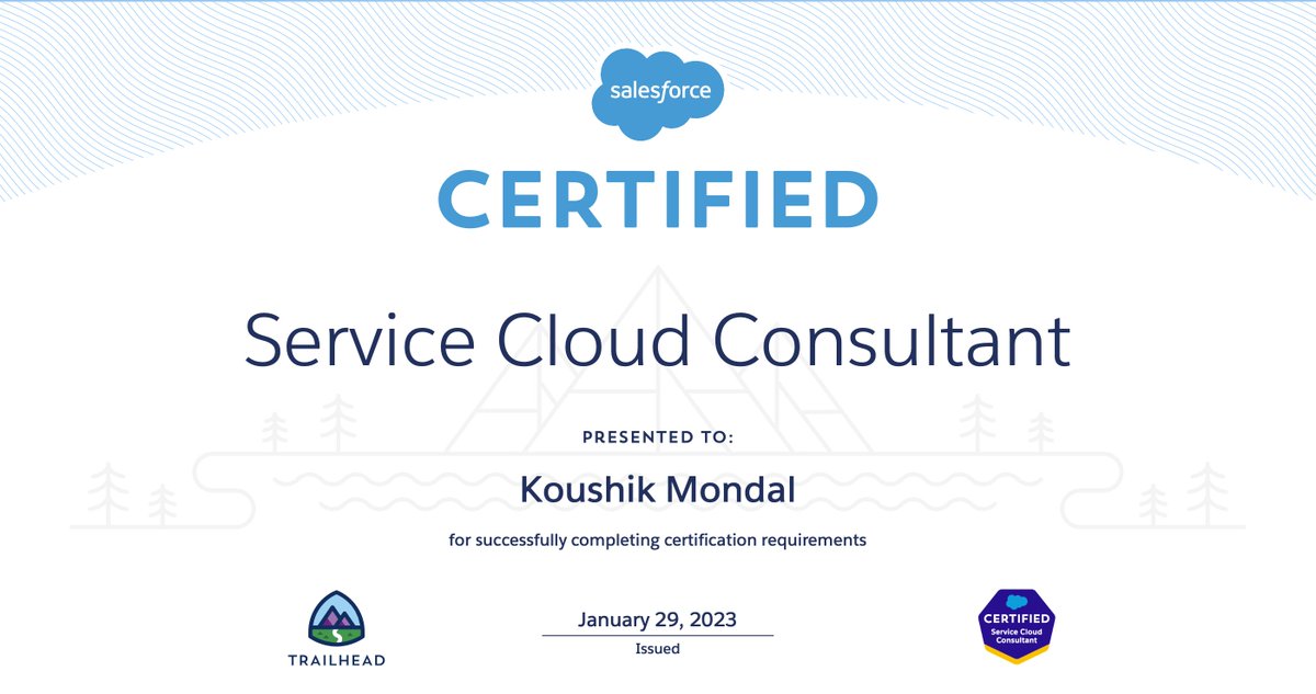 I am elated to share that I am now a <a href="/salesforce/">Salesforce</a>  Certified Service Cloud Consultant.

Thank you <a href="/PwC/">PwC</a> for providing me with this opportunity.

Special thanks to <a href="/amit_sfdc/">Amit Chaudhary</a> &amp; <a href="/ApexHours/">ApexHours</a> team for creating detailed and vast preparation resources.

<a href="/trailhead/">Trailhead</a> <a href="/ServiceCloud/">Agentforce Service</a> #certified