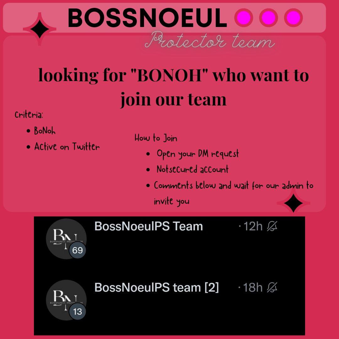 BossNoeulPS's tweet photo. #BossNoeulProtectSquad Looking for more BoNoh to Join our teams! https://t.co/OZlmcUGFtq