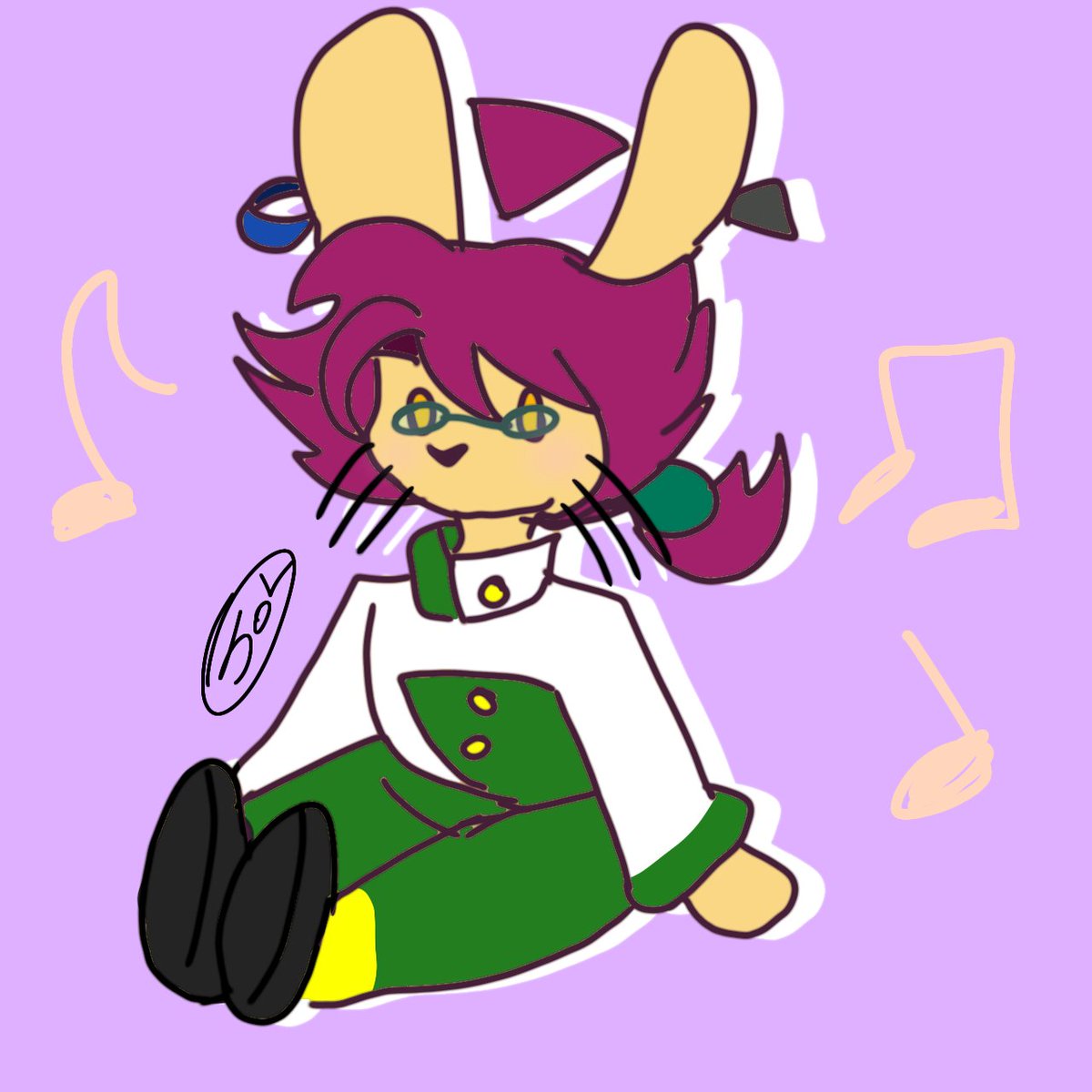 SpeedpaintBun's tweet photo. Here's the official Cody art! He's just sittin' that's all! 

#bunny #male #banduniform #guitar #earring #whiskers #yellow #green #heartwarming #heartmelting #cute #kawaii #wholesome #digitalartist #neonsign #musician #Glasses #rabbit #artistontwitter #bun #brick #banner #Memes https://t.co/eHoVSJ9yLm