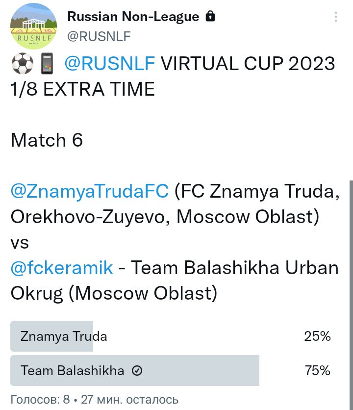 fckeramik's tweet image. Extra time has started!!!

Vote for us

👉👉👉 @RUSNLF 

(They are closed, but they will accept your follow very quickly)