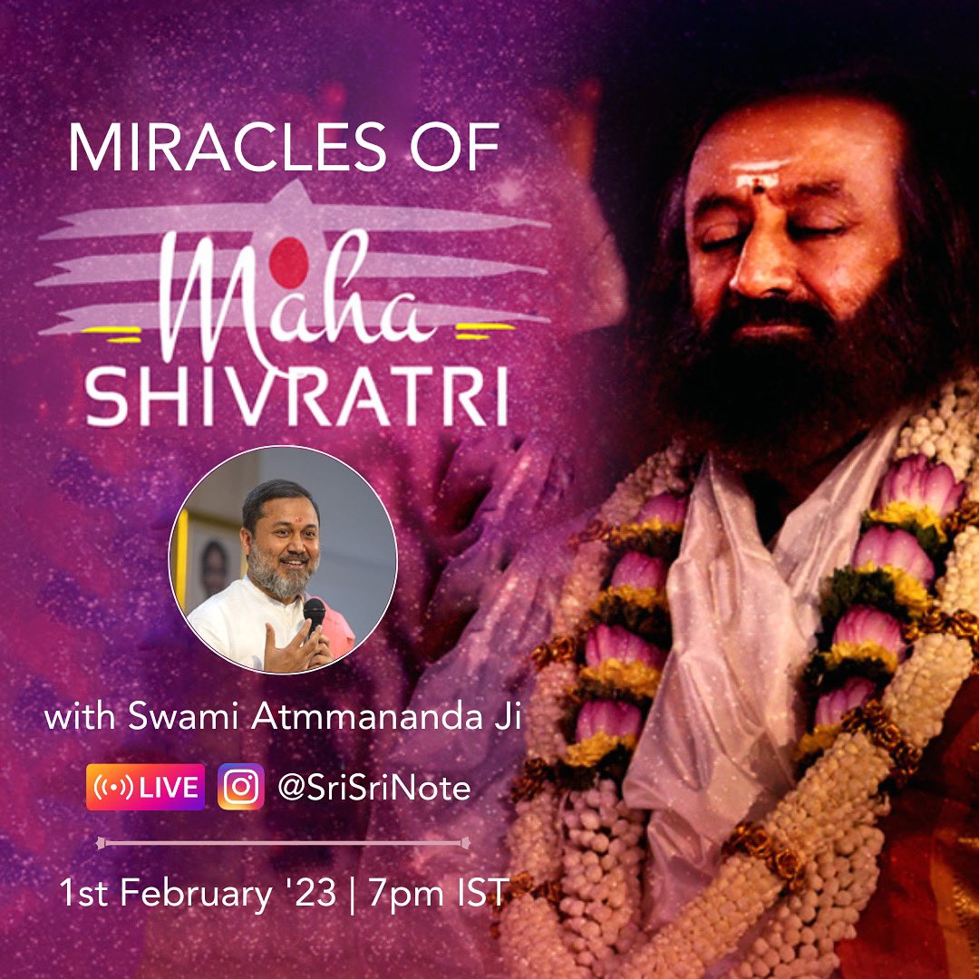 BreathWGrace's tweet photo. MIRACLES OF MAHA SHIVRATRI

Special Instagram LIVE with SWAMI ATMMANAND ji where he shares some untold, unshared miracles of Maha Shivaratri!

1st February, 2023 | 07:00 pm IST
Link: https://t.co/YsOaZkv4m5

Must watch | Share with all ❤️ https://t.co/fWYcNZIJIi