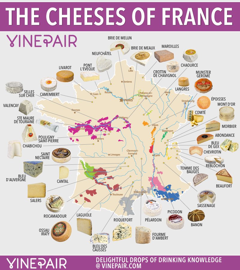 France's culinary borders overlap with centuries' old regional identities (some of them long gone administratively).

A map 🧵on history, wine and cheese using a brand new report from <a href="/j_jaures/">Fondation Jean-Jaurès</a>

"How can anyone govern a country with 246 varieties of cheese?" - de Gaulle