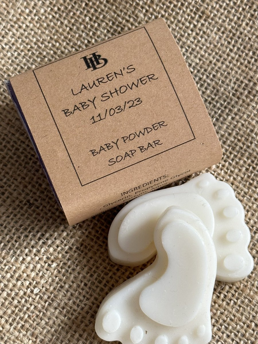Need baby shower wedding favours Our Guest soaps can be used in so many ways .
Baby Shower Favours
Wedding Favours 
Guest Soaps 
Wholesale soaps 
Corporate Gifts 
So what ever the occasion.we can help  any message printed on the 50g soap bar in any scent we do. Orders over 10