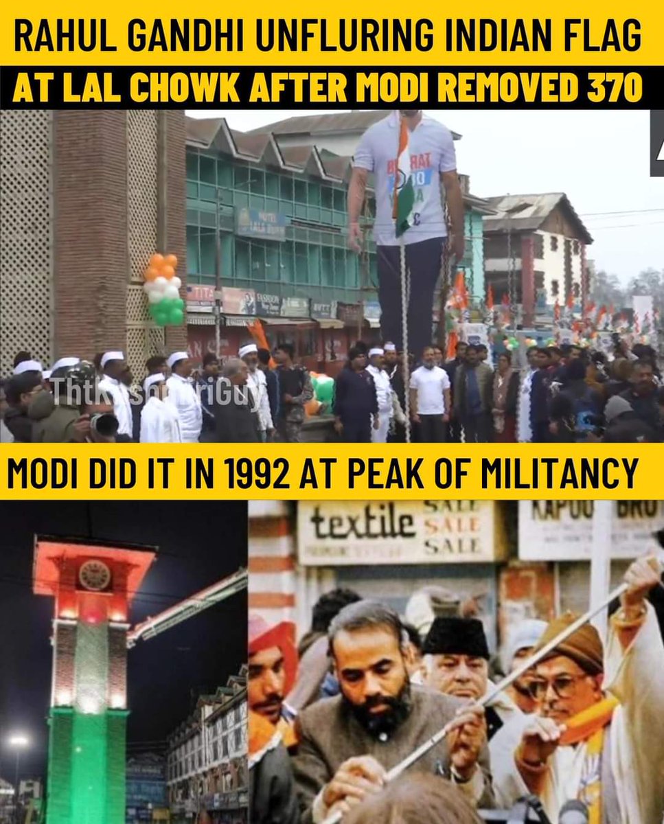 thetanmay_'s tweet photo. Salute the One Man Army @narendramodi who had unflured the National Flag in 1992 despite the threat s when Kashmir was tied with the ropes of Terrorism &amp; Article 370

BJP then organized 'Ekta Yatra' from Kanyakumari to Kashmir. Bharat Jodo Yatra is just a copy of that. https://t.co/DD6urg8Rxx